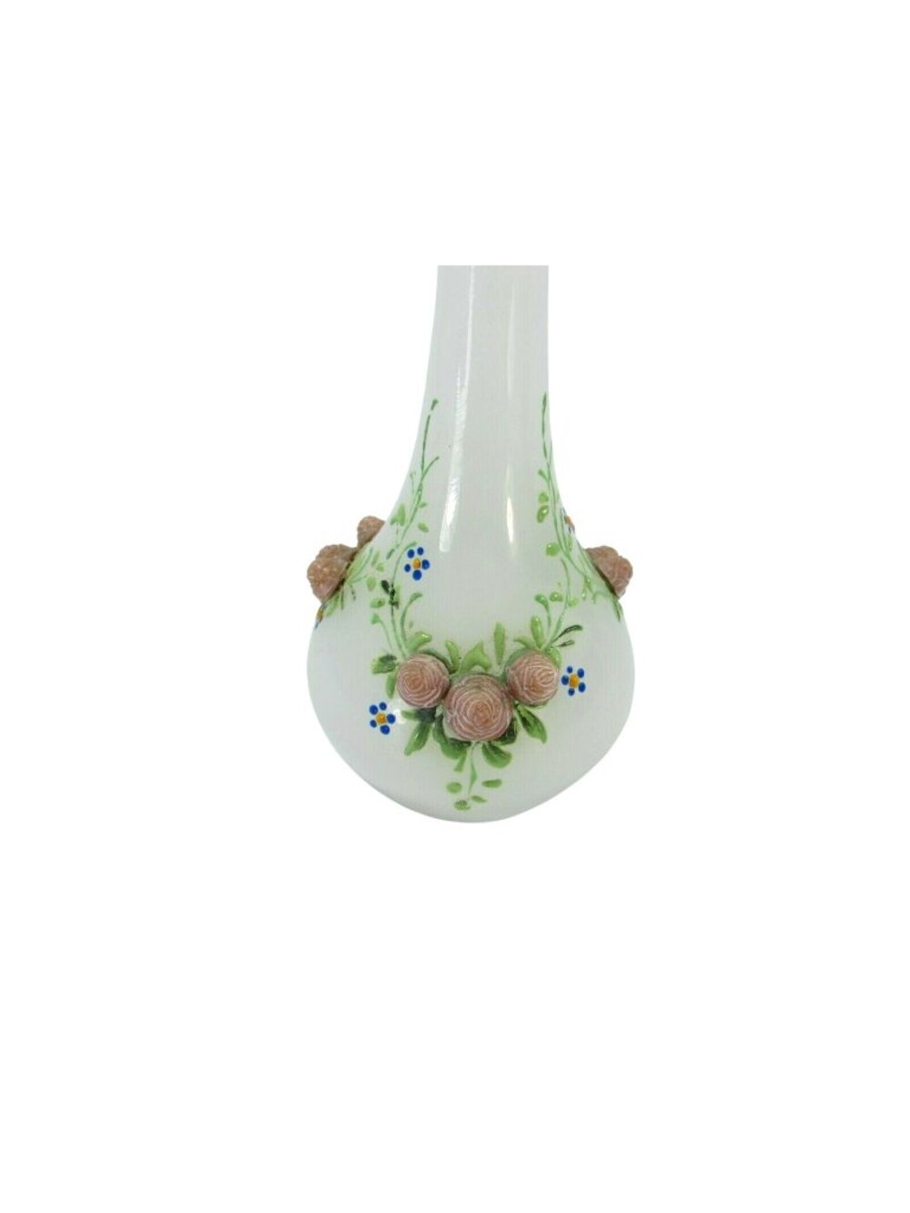 Vintage White Bud Vase Handpainted Roses 3D Hand Painted Glass 31387